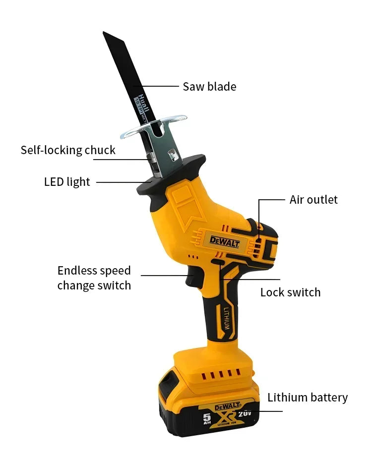 Fierăstrău alternativ fără fir DEWALT 20V Brushless – Fierăstrău electric multifuncțional pentru tăierea metalului, lemnului și țevilor, viteză 2800RPM, unealtă electrică profesională