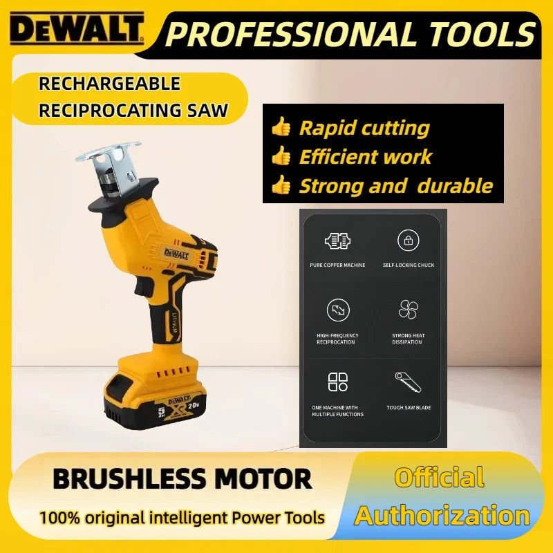 Fierăstrău alternativ fără fir DEWALT 20V Brushless – Fierăstrău electric multifuncțional pentru tăierea metalului, lemnului și țevilor, viteză 2800RPM, unealtă electrică profesională