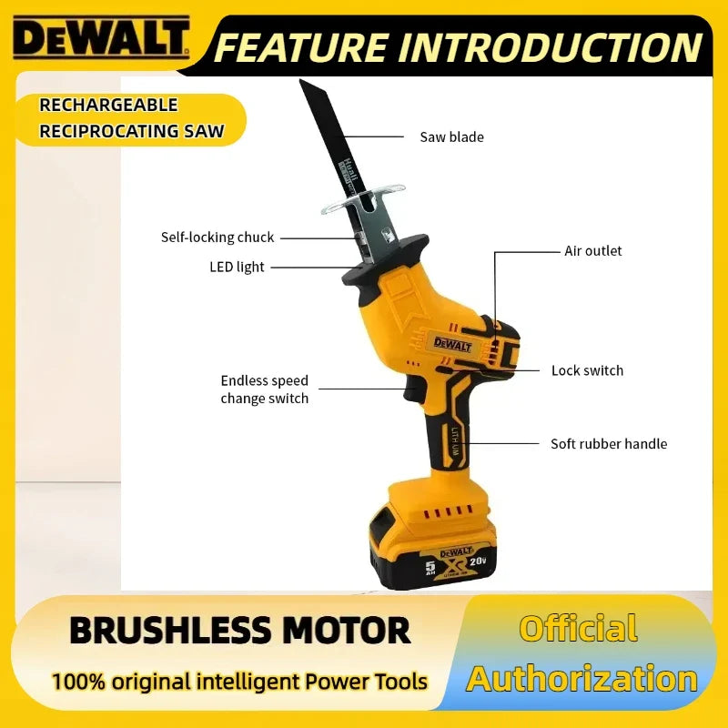 Fierăstrău alternativ fără fir DEWALT 20V Brushless – Fierăstrău electric multifuncțional pentru tăierea metalului, lemnului și țevilor, viteză 2800RPM, unealtă electrică profesională