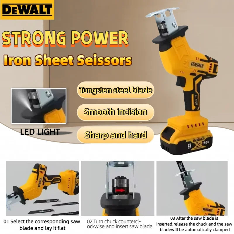 Fierăstrău reciproc fără fir DEWALT 20V Brushless – 2800 RPM / 3999 W, proiectat pentru tăierea metalului, lemnului și țevilor – sculă electrică de performanță