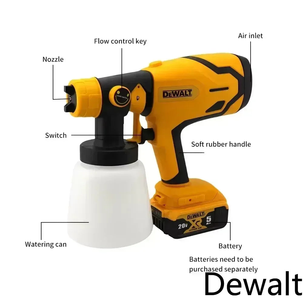 Pistol de vopsit electric fără fir DEWALT 800ML – Pulverizator portabil de vopsea cu putere ridicată, ideal pentru automobile și mobilier, compatibil cu bateriile DEWALT.