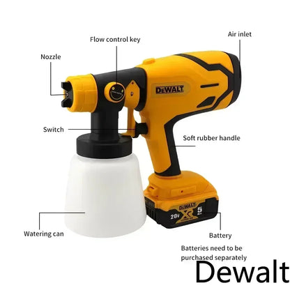 Pistol de vopsit electric fără fir DEWALT 800ML – Pulverizator portabil de vopsea cu putere ridicată, ideal pentru automobile și mobilier, compatibil cu bateriile DEWALT.