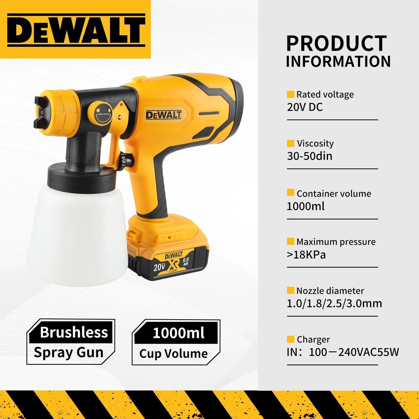Pistol de vopsit electric DEWALT 800ML – Fără fir, baterie 18V – Calitate profesională pentru acoperire uniformă a pereților, dulapurilor și proiectelor DIY!
