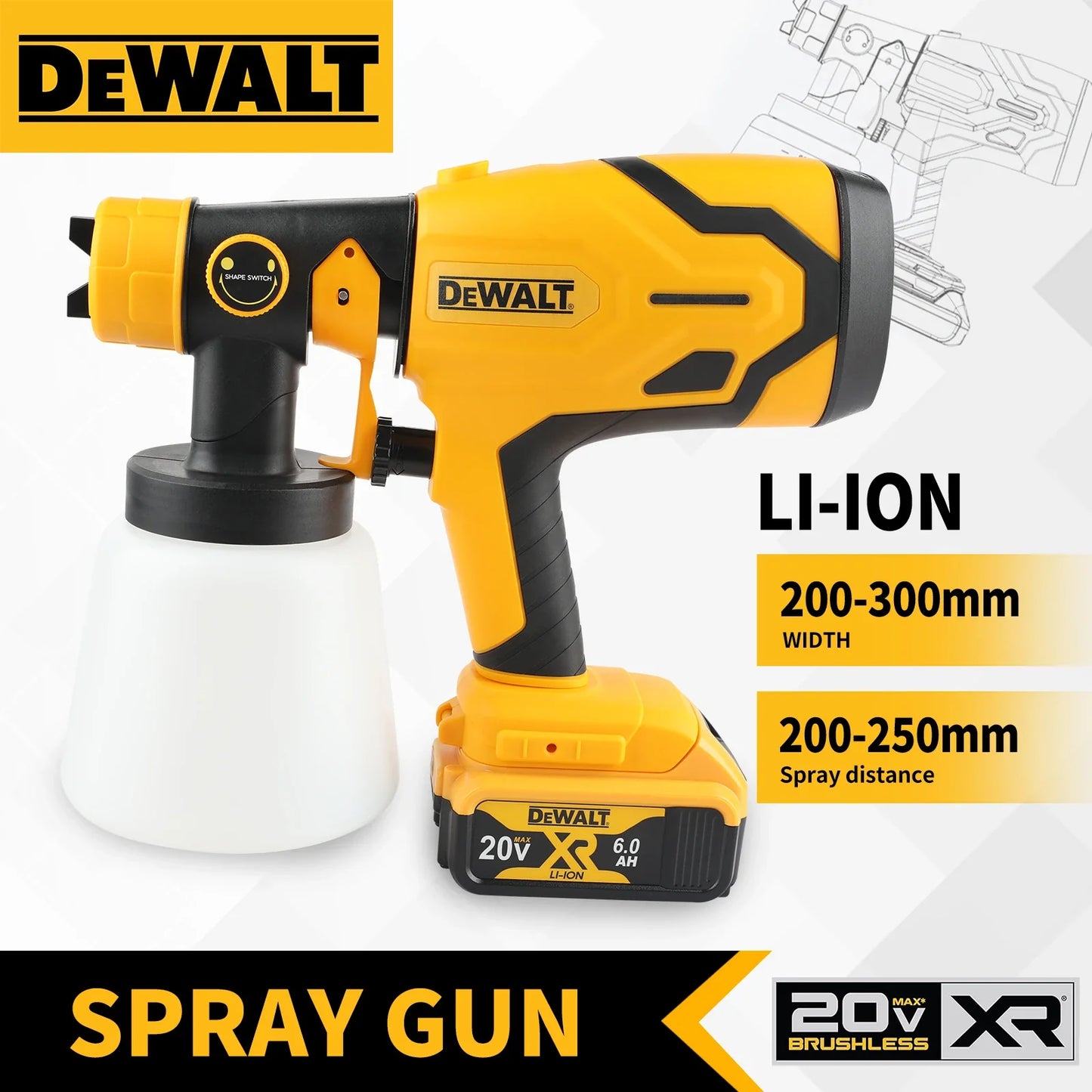 Pistol de vopsit electric DEWALT 800ML – Fără fir, baterie 18V – Calitate profesională pentru acoperire uniformă a pereților, dulapurilor și proiectelor DIY!