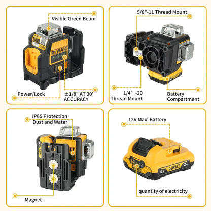 Nivelă laser DEWALT DW089LG – Laser 360° profesional pentru construcții, instrument de măsurare de înaltă precizie, fără fir și reîncărcabil